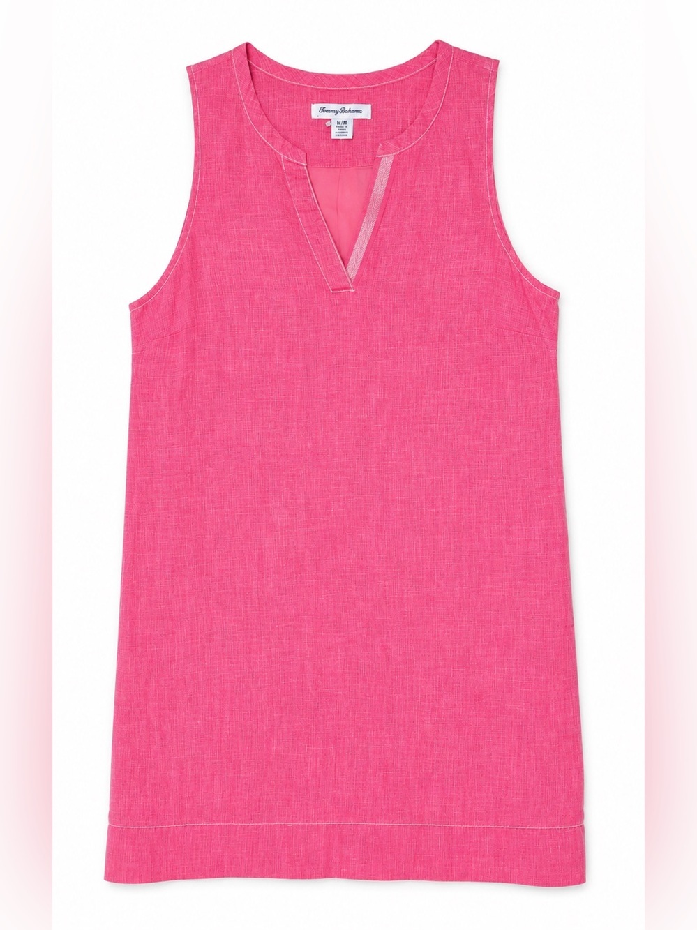Tommy Bahama Pink 100% Linen Sleeveless V-Neck Shift Dress M Lined